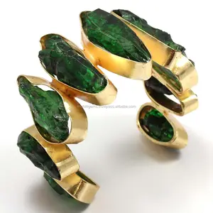 Green Color Long Agate Slice Druzy 9 Stone Vintage Statement Bracelet Jewelry