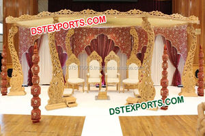 Ensemble de mandap à six piliers en bois de teck traditionnel pour mariages indiens Décorations de mariage artisanales par un fabricant qualifié - Product Image 2