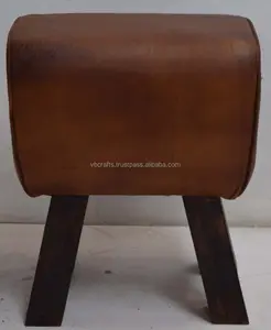 Pouf industriel vintage en cuir de chèvre véritable toile tissu siège de chaussure pouf tabouret console incrusté d'os pouf