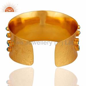 Brazalete ancho a la moda para mujer, brazalete, joyería, Latón chapado, oro, turquesa, 24K, amarillo, étnico, redondo, fabricación de muestras de aduanas, GIA - Product Image 2