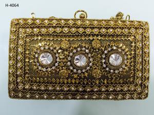 H4063คลัทช์โลหะงานแฮนด์เมดสีทองเงินสำหรับสตรีกระเป๋าคลัทช์ลูกปัดหินสำหรับงานเลี้ยงตอนเย็นมีสไตล์ - Product Image 2