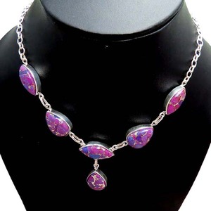 Magnifiques colliers pendentifs en argent sterling avec turquoise et cuivre violet - Bijoux indiens tendance Shri Ashapura - Product Image 2