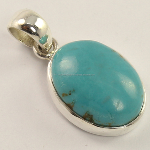 Pendentif élégant en cabochon fin, argent sterling massif 925 pur, pierre précieuse turquoise naturelle ! Prix de gros Bijoux à la mode - Product Image 1