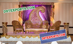 नई मुस्लिम Walima सजावट मंच सेट सुंदर शादी Mehandi चरणों सेट पाकिस्तानी शादी मंच सजावट