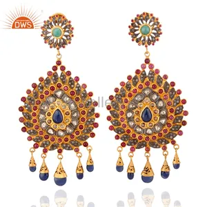 Handmade Gold Plated Silver Micro Pave Setting Diamond Earring Wholesale Precious Gemstone Earrings Jewelry Manufacturer