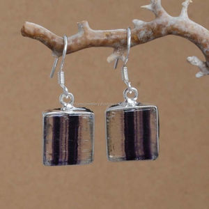 Conception populaire argent Fluorite coupe pierres précieuses boucles d'oreilles en argent Sterling bijoux en gros en ligne boucles d'oreilles en argent Sterling pierres précieuses - Product Image 1