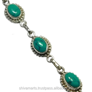 Pulsera de piedras preciosas turquesas sintéticas Pulseras de cadena de plata esterlina 925 Proveedor de joyería al por mayor - Product Image 2