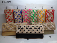 FL214 Sac de soirée brodé à la main en coton/jute, pochette de mariée pour femme, sac à main ethnique indien, capacité 1-1,9L