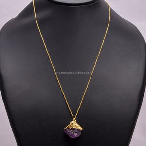 Collar de latón con piedras preciosas de amatista natural, joyería chapada en oro, collares al por mayor para mujeres y niñas - Product Image 1