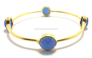 Bracelet en argent Sterling 925 de style classique calcédoine bleue pierre précieuse à la main mode plaqué or bracelet pour les fêtes de mariage - Product Image 2