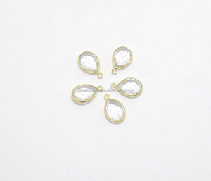 เครื่องประดับควอตซ์พลอยใสสีเงินสเตอร์ลิง925พร้อมขั้วต่อเหลี่ยมเพชรพลอยชุบทอง - Product Image 1