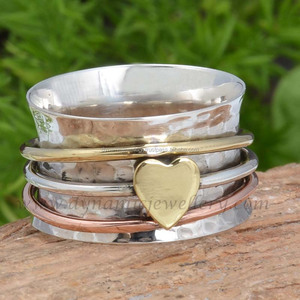 Mayorista directo Hecho a mano 925 Plata de ley Spinner Banda Anillo Bisel Ajuste Triple Meditación Joyería para bodas Fiestas - Product Image 1