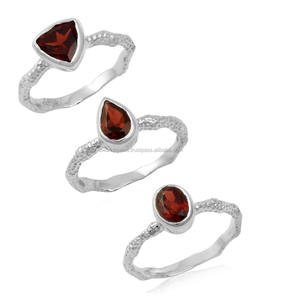 Granate Natural clásico, banda de textura de piedras preciosas de Plata de Ley 925, anillo de ajuste de bisel apilable para fiesta, venta al por mayor, stock listo - Product Image 2