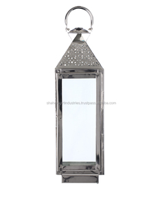 Lanternes de bougie en acier inoxydable de taille moyenne, lanterne de bougie extérieure décorative avec verre trempé (argent) - Product Image 6