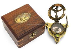 Brújula de reloj de sol antiguo náutico-Brújula de reloj de sol de latón con caja de madera de Calvin artesanía - Product Image 6