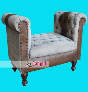 Sofá de un asiento estilo Diwaan vintage, artesanía Jangid, de madera, cuero y tela, hecho a mano, duradero, ecológico, para el hogar, hotel, sala de estar - Product Image 4