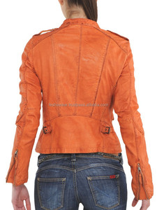 Veste en cuir orange pour femmes de qualité supérieure Design personnalisé Doux Confortable Vêtements d'extérieur élégants Automne Hiver Vêtements de mode - Product Image 4