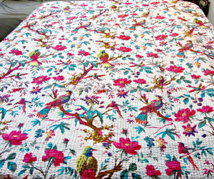 Couverture matelassée artisanale à motifs imprimés en relief couleur saumon foncé, 100 % coton, écologique, pour usage hôtelier, couvre-lit de luxe surdimensionné - Product Image 3