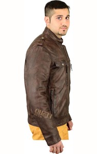 Hot Fashion Trendy Brown Mens Leather <b>Jacket</b> Stand Casual Streetwear Outerwear Comfortable Durable OEM Factory Wholesale Bulk - Product Image 6