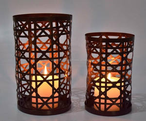 Indoor/Outdoor Elegant Home Decor <b>Metal</b> <b>Candle</b> Pillar <b>Holder</b> Cutout Design <b>Jars</b> <b>Lanterns</b> Antique Grey Finish Handmade 40x32x17cm - Product Image 2