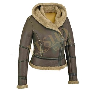 Durable Shearling Leather <b>Jacket</b> for Men and Women Warm Winter Outerwear with Hood Knitted Workwear Style for Cold Weather - Product Image 2