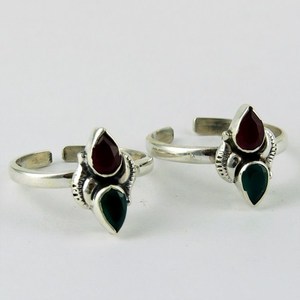 True Emotion Green Onyx_Red Onyx 925 Sterling <b>Silver</b> <b>Toe</b> <b>Rings</b> Beautiful <b>Silver</b> Jewellery <b>Silver</b> Jewellery India - Product Image 2