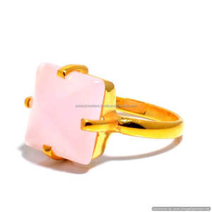 925เงินสเตอร์ลิงสีชมพู Chalcedony อัญมณีทอง Vermeil Handmade Ring - Product Image 1