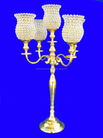 Nouveau Candelabre de Table de Luxe Shah à 5 Bras en Métal Style Hurricane avec Cristaux, Taille Personnalisable pour Mariages - Vente Chaude