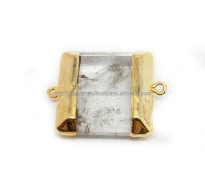 Silver 925 Sterling Silver Gemstone <b>Crystal</b> Quartz Square Double Bail Connector Gold Plated Bezel Setting Classic <b>Charm</b> <b>Pendants</b> - Product Image 5