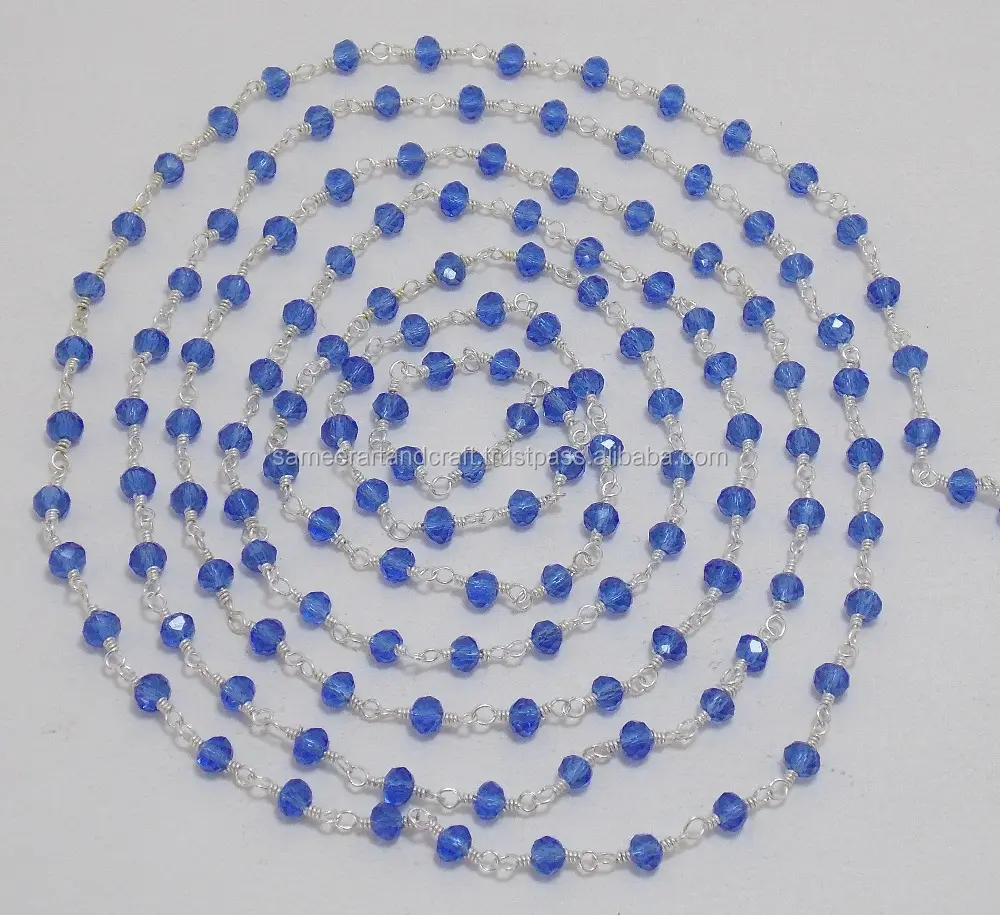 Banhado a prata Azul Quartz Handmade Beaded Wire Envolvido Rosário Cadeia Melhor Presente Para Dia Dos Namorados E Ano Novo