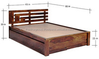 Lit queen size moderne en palissandre naturel avec rangement, dernier design de lit escamotable pour meubles de maison ou d'hôtel