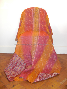 Mantas Dobles Kantha Balajee Vintage Hechas a Mano 100% Algodón con Bordados de Sari y Patrones Intrincados para Ropa de Cama Decorativa - Product Image 3