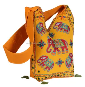 Venta al por mayor, 2016 bolsas de algodón de trabajo de espejo bordado de elefante hecho a mano Jaipur