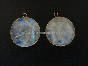 Colgantes de Plata de Ley 925 Bañados en Oro con Piedra Lunar Arcoíris y Engaste de Bisel para Fiesta - Product Image 2