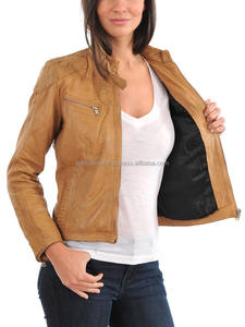 Stylish 2015 Trendy Breathable <b>Racer</b> Leather <b>Jacket</b> for <b>Women</b> Real Sheepskin Outerwear for All Seasons Including Autumn - Product Image 3