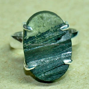 Anillo de plata en bruto de turmalina negra de moda, anillo de Plata de Ley 925, anillo de plata de piedras preciosas naturales SER3818 - Product Image 2