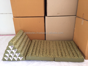 Thai Triangle <b>Pillow</b> 2 Fold 15 Holes / Mhorn Sarm Liam Green Floral <b>Silk</b> Kapok 100% - Product Image 2