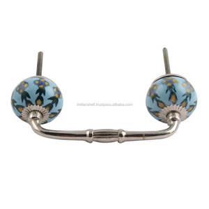 Poignée d'armoire en vrac fait à la main en céramique bleu ciel Floral pont en gros poignées de commode Lot Vintage tiroir porte armoire tirer - Product Image 4