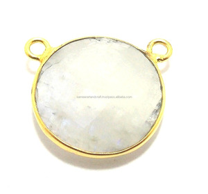 925 bijoux en argent Sterling blanc arc-en-ciel pierre de lune à facettes connecteur de lunette plaqué or pierres précieuses en vrac - Product Image 2