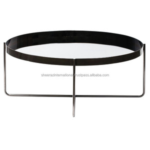 Modern <b>Round</b> Coffee <b>Table</b> Black Shiny Metal Decor for Home School Living Room Bedroom Villa Hotel or <b>Bar</b> Area - Product Image 1