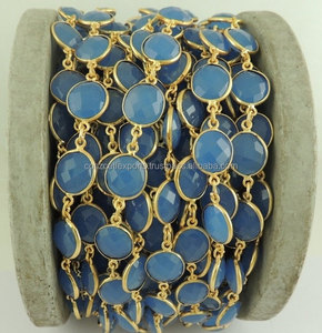 Coszcaltexports Blue Chalcedony Gemstone Connector Sterling Silver Gold Plated Wire Wrapped <b>Jewelry</b> <b>Findings</b> Components - Product Image 3