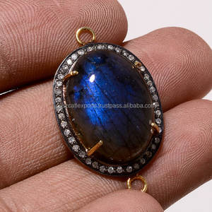 Labradorite Pierre précieuse Pave Diamant Cocktail Bague Argent Sterling 925 Plaqué Or Lunette Réglage Grossiste Fabrication pour Fêtes - Product Image 4