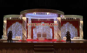 Decoración de escenario indio para boda, escenario tallado dorado, decoración asiática para escenario - Product Image 4