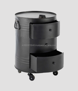 Table d'appoint industrielle moderne à tambour en métal pour meubles de salon à la maison vintage - Product Image 1