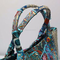 Sac fourre-tout tendance en coton brodé vintage indien pour femme avec fermeture éclair