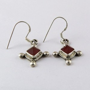 Pendientes de Plata de Ley 925 con Diseño Cuadrado Bohemio de Cornalina Naranja, Hechos a Mano y Certificados, ¡Gran Venta! - Product Image 3