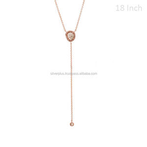 Vente en gros de collier à pendentif Lariat en or rose massif 14 carats véritable avec diamants tranchés - Product Image 5