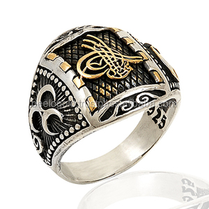 925K Sterling <b>Silver</b> Ottoman Tugra Crescent <b>Men</b> <b>Ring</b> - Product Image 1
