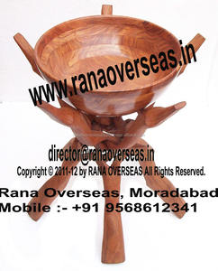 Bol de service en bois avec support à quatre jambes, massif de service en bois - Product Image 4