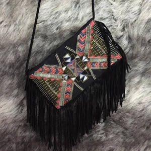 Pochette à rabat en tissu de coton noir de style gitan, artisanale, traditionnelle, ethnique, pour femmes, KAMARVY - Product Image 1